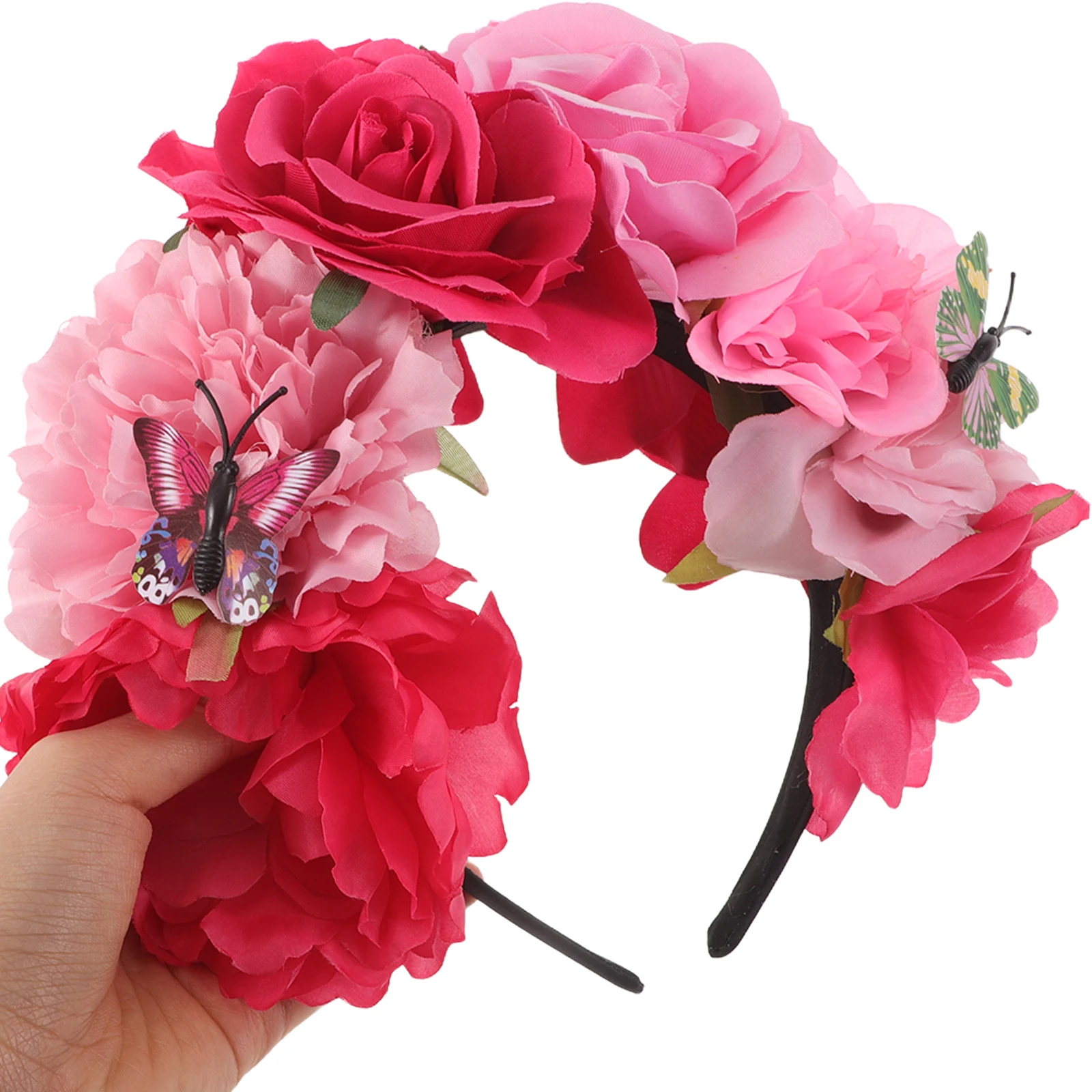 

Vintage Butterfly Floral Headband For Women Halloween Party Costume Retro Crown Mexican Day Of The Dead Cosplay Headpiece