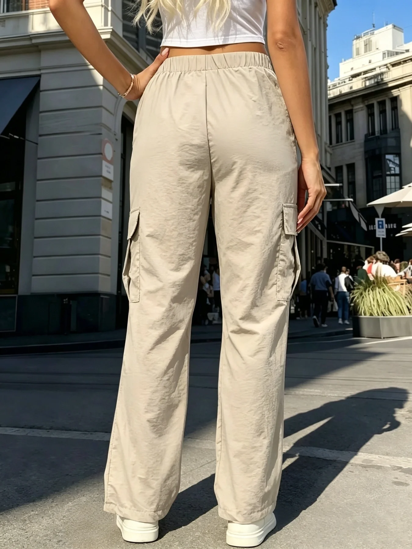 Women Khaki Straight Leg Pants High Waist Loose Relaxed Casual Comfy Comfort Streetwear Aesthetic Trendy Daily Spring And Summer