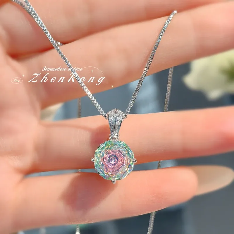 Millennium Rose Necklace Pendant Set, Paired with High-Carat Diamond Shiny Earrings and Pink Diamond Ring - Women's Jewelry Set