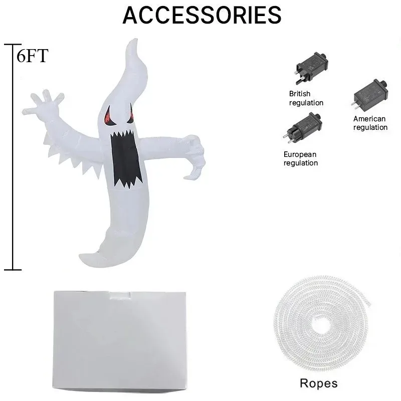 6FT Holiday Lighting White Ghost Decorations Halloween Blow Up Model Luminous Party Holiday Indoor Lawn Courtyard Garden Decor