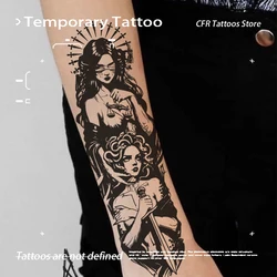 Sexy Hotwife Fake Tattoo Dark Witch Retreat Powder Herbal Juice Sticker Half Arm Chest Waterproof Temporary Tattoos Man Gift Art