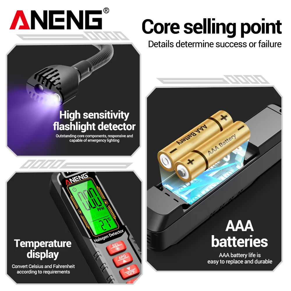 

Refrigerant Detector ANENG HD01 Professional 0~1000PPM High Precision Sensors R22/R32/R134a Air Conditioning Maintenance Tools