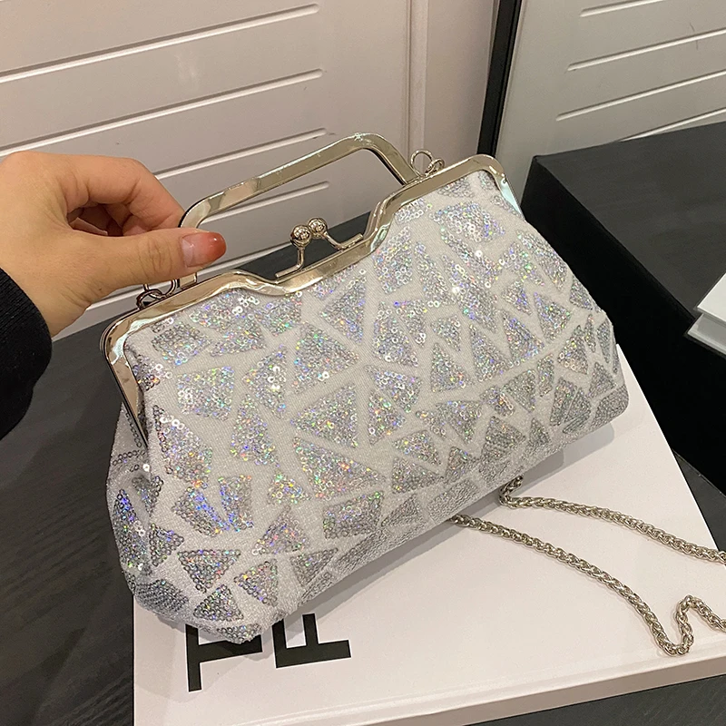 2023 Fashion Multicolor Sequins Evening Bag hasp Luxury Handbag Chain Women Shoulder Crossbody Bag Lady Wedding Party Clutch bag