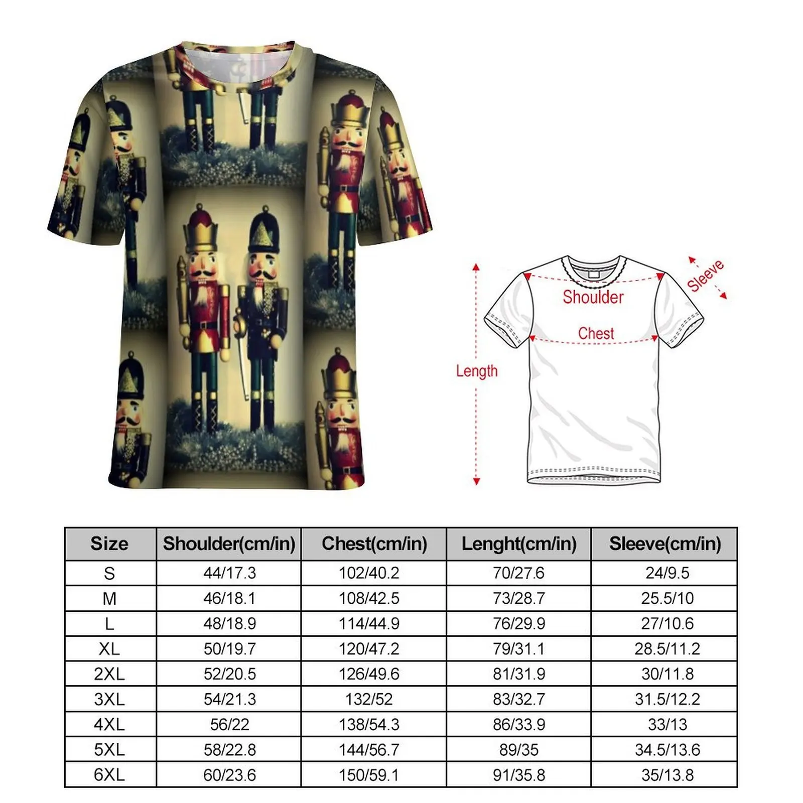 Nutcracker Christmas T Shirt Cute Soldier Print Retro T Shirts Men Funny Tee Shirt Summer Short Sleeve Graphic Tees 4XL 5XL 6XL