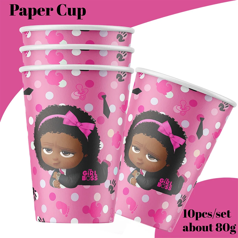 black girl Boss Baby Disposable Tableware Boy Birthday Party Supply Cup Sticker Sling Mask candybox Decor Baby Shower backdrop G