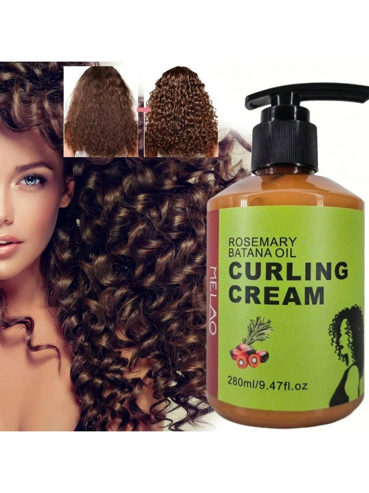 MELAO Rosemary & Batana Oil Curling Cream 280ml - Natural Defining & Frizz Control Cream for Curly Hair, Adds Shine, Hydration
