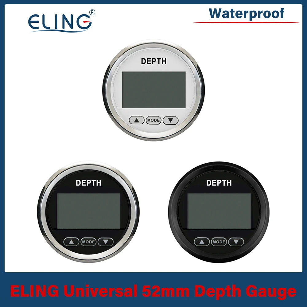 ELING Boat 52mm Digital Depth Gauge Depth Indication Range Approx. 100m/110yd with Transducer and White Backlight for Yachts