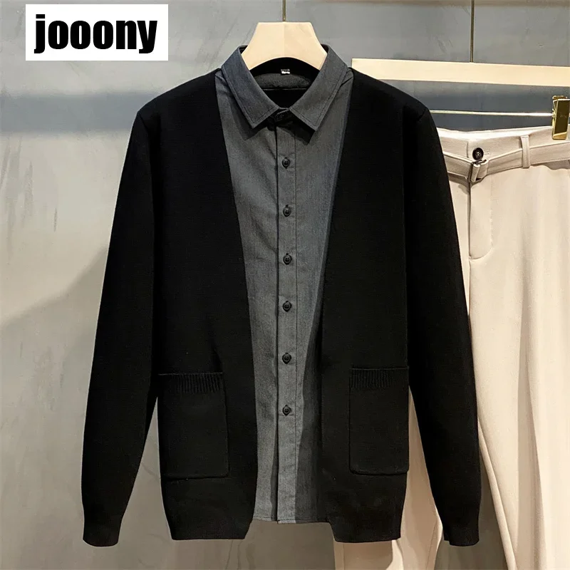 

winter shirt+Cardigan one piece set Loose Thick Knitted Cardigan Top V-neck Casual Sweater Korean Fashion men's Knitewear