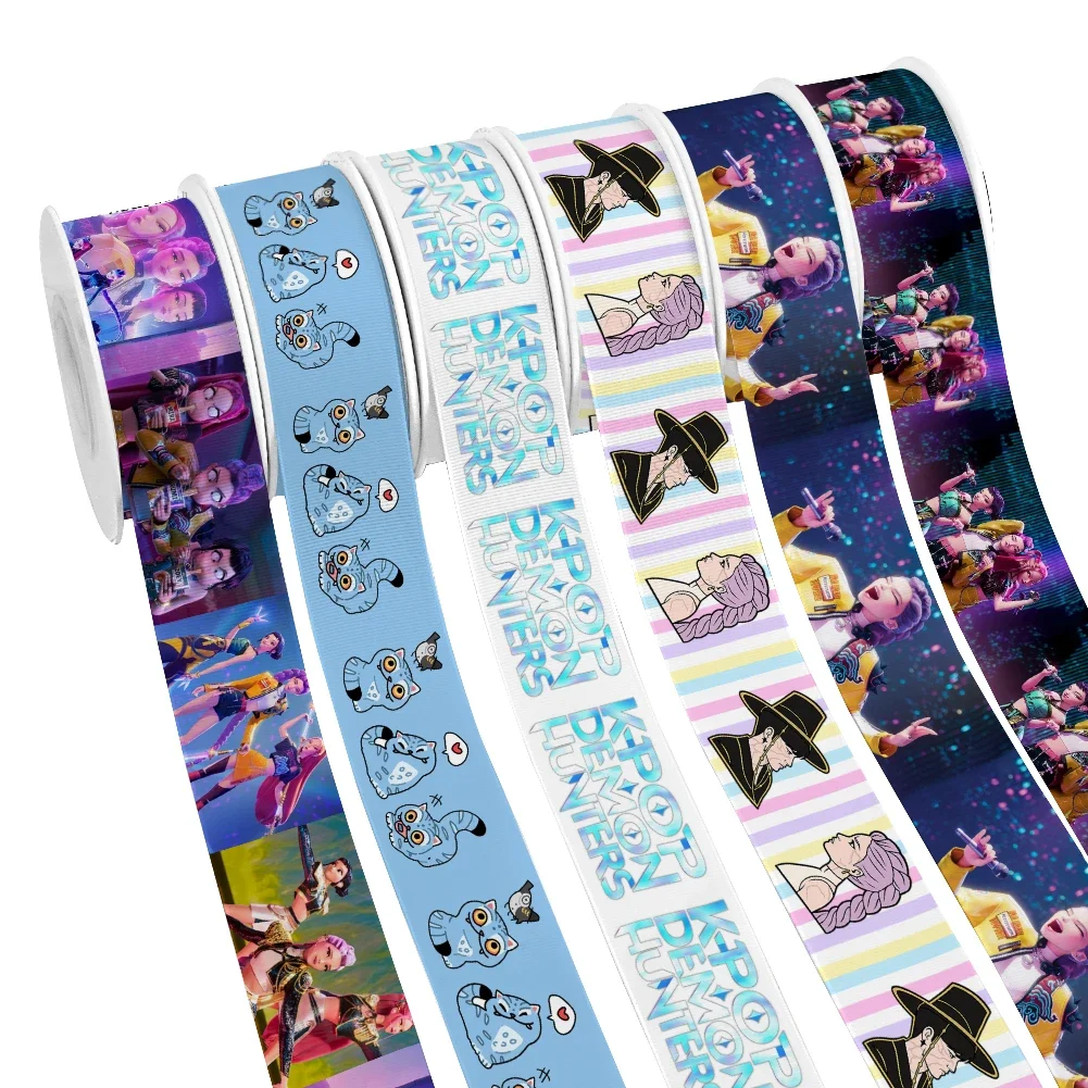 5 ياردة جديد الكرتون K البوب هنتر الطباعة Grosgrain الشريط لتغليف الشعر القوس DIY بها بنفسك الديكور هدية التعبئة