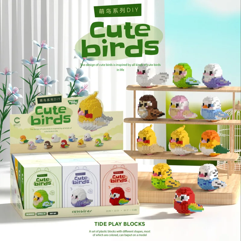 Pappagallo uccelli Micro Building Blocks Cockatiel Budgerigar fai da te assemblato piccione ara modello 3D Mini Brick figure giocattoli per bambini