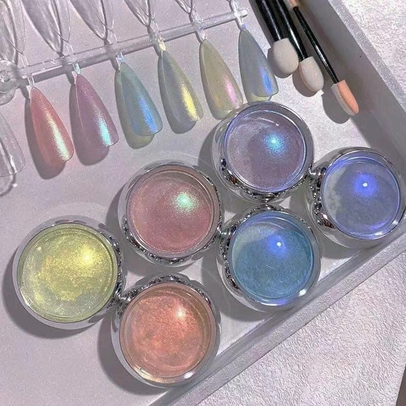 6pcs Auroras Nail Powder Metallic Mirror Effect Holographic Chameleon Pigment For Nail Art Gel Polish Mermaid Dipping