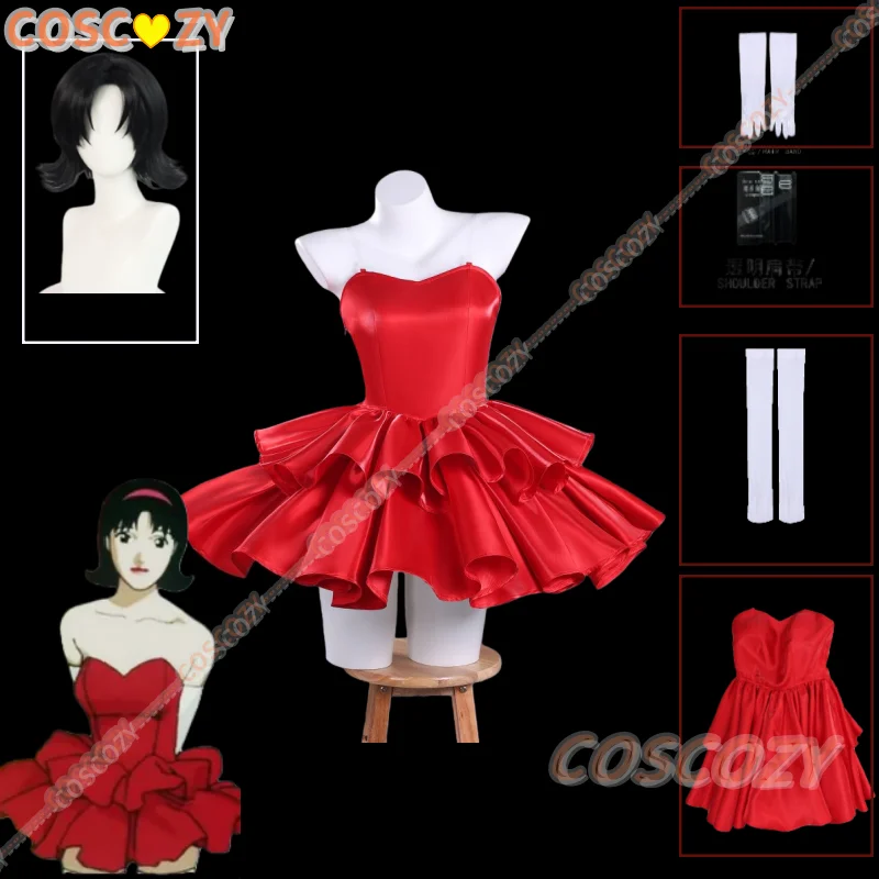 Disfraz de Anime perfecto azul Mima Kirigoe, peluca roja sin tirantes, traje de ídolo, disfraz de escenario con volantes en capas para mujeres y niñas