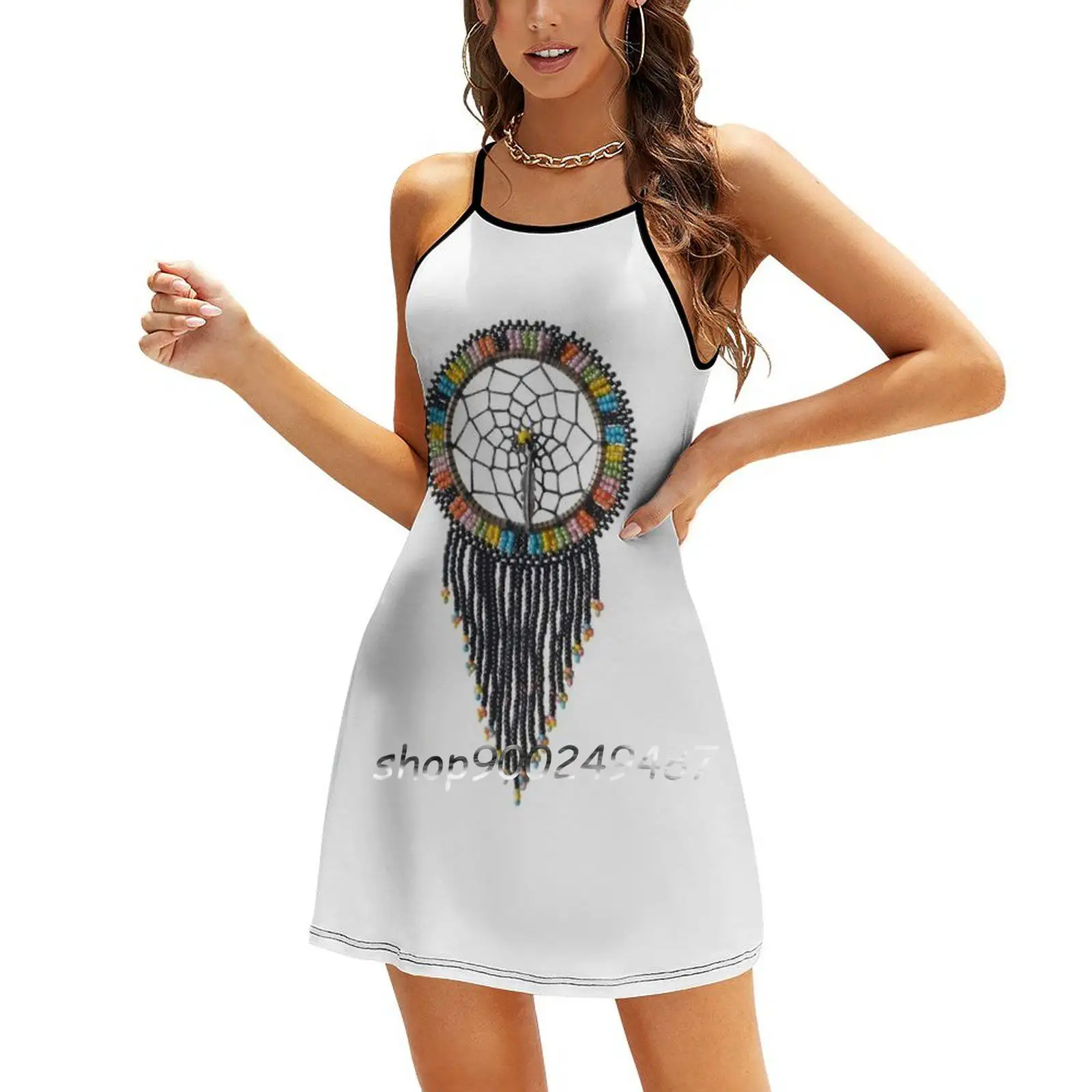 Dreamcatcher Sweetheart Knot Flared Dress Fashion Design Large Size Loose Dress Dreamcatcher Dream Colour Indigenous Native