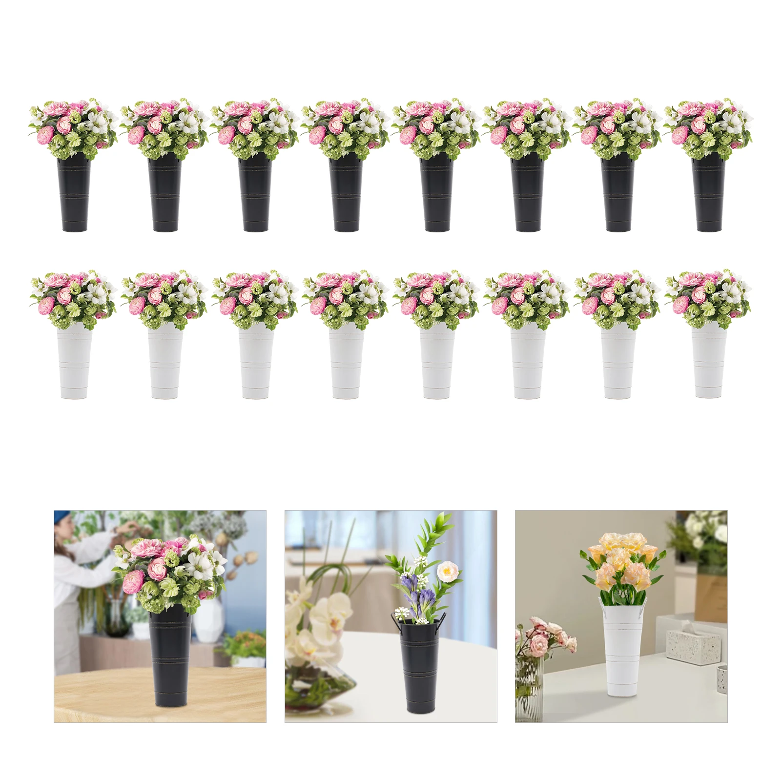 8+8PCS Metal Flower Vases for Bouquet Umbrella Stand Bucket with Handle Bin Sticks Holder Freestanding Floor Home Office Decor