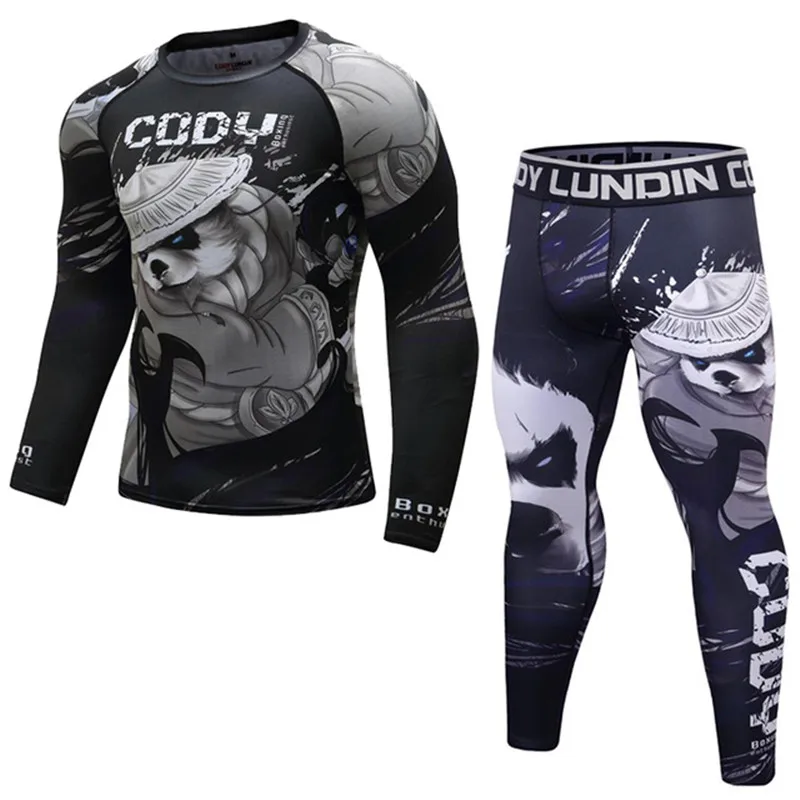 Apertado Boxe Compressão Jersey e Calças Set, Rashguard BJJ Kickboxing T-shirts, Muay Thai MMA Sportsuit, Roupas Fitness