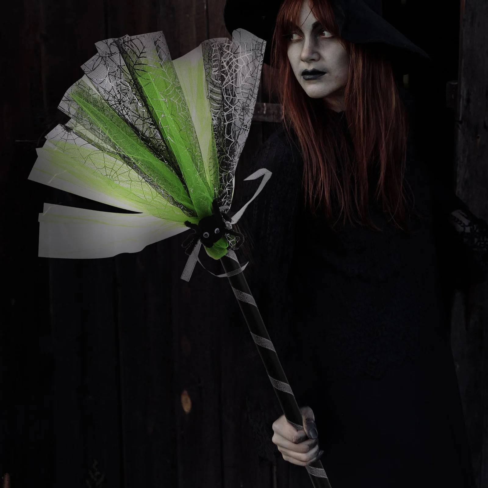 

1pc Halloween Broom Decor Broomstick Party Decorations Haunted House Stage Background Plastic Cloth Safe