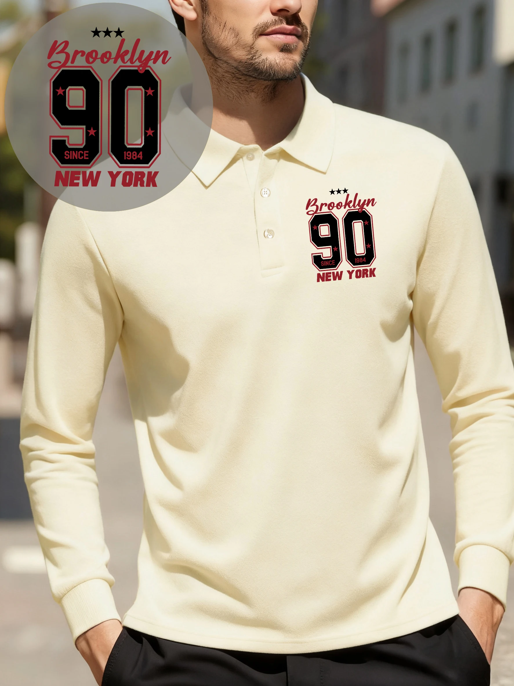 

Brooklyn Usa New York 90, мужская рубашка поло с узором, универсальная деловая рубашка с длинным рукавом, осенняя повседневная одежда, флисовая футболка с лацканами