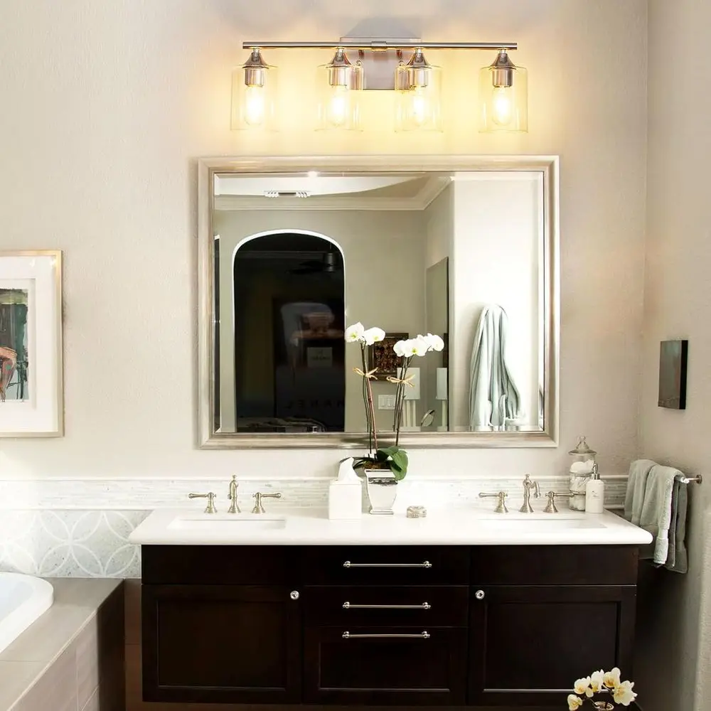 Toeletta moderna a 4 luci in nichel spazzolato per bagno, applique da parete, specchi, camere da letto, soggiorni e corridoi