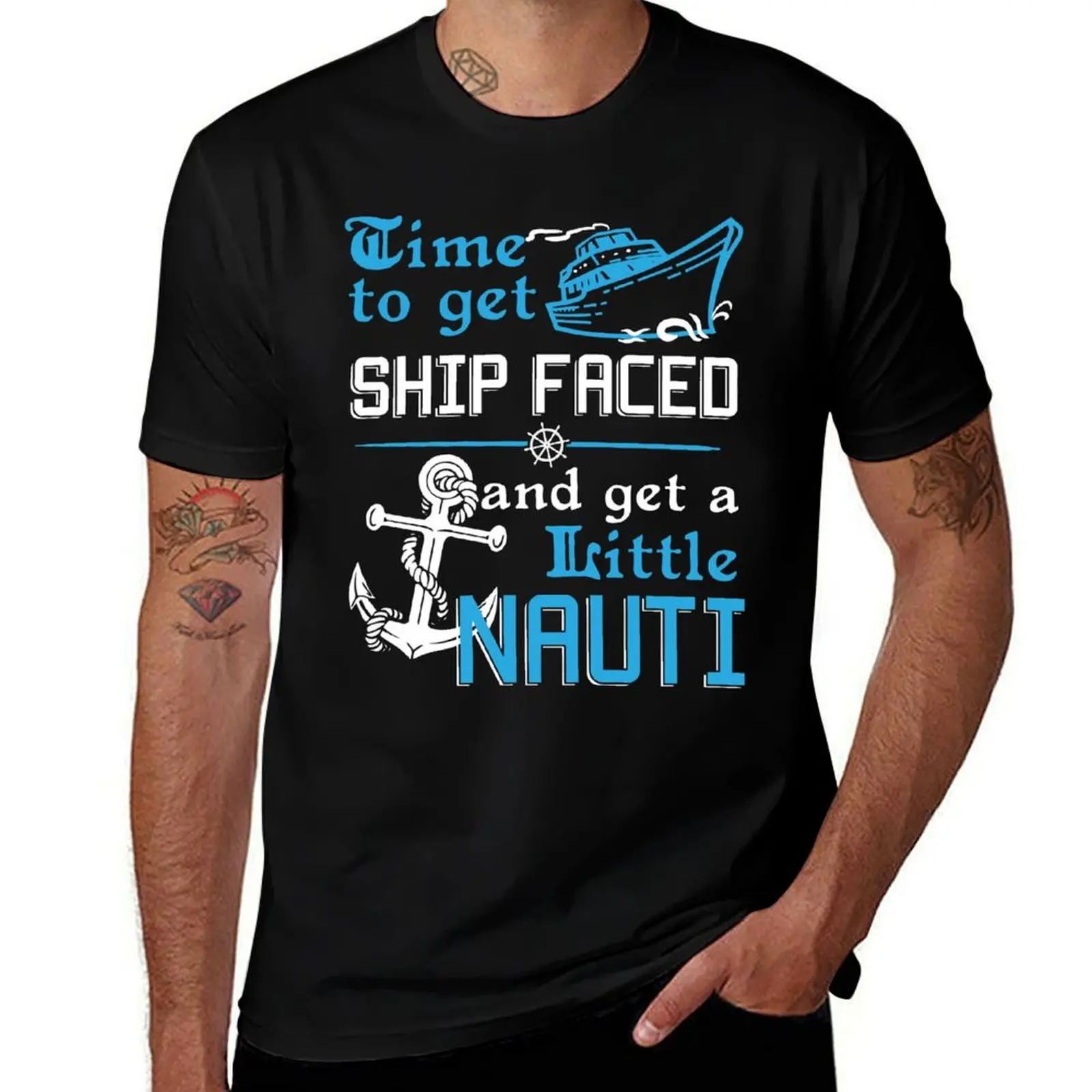 Time To Get Ship Faced And A Little Nauti Cruise Tee Shirt T-Shirt Plus Size Loose Short Sleeve Top