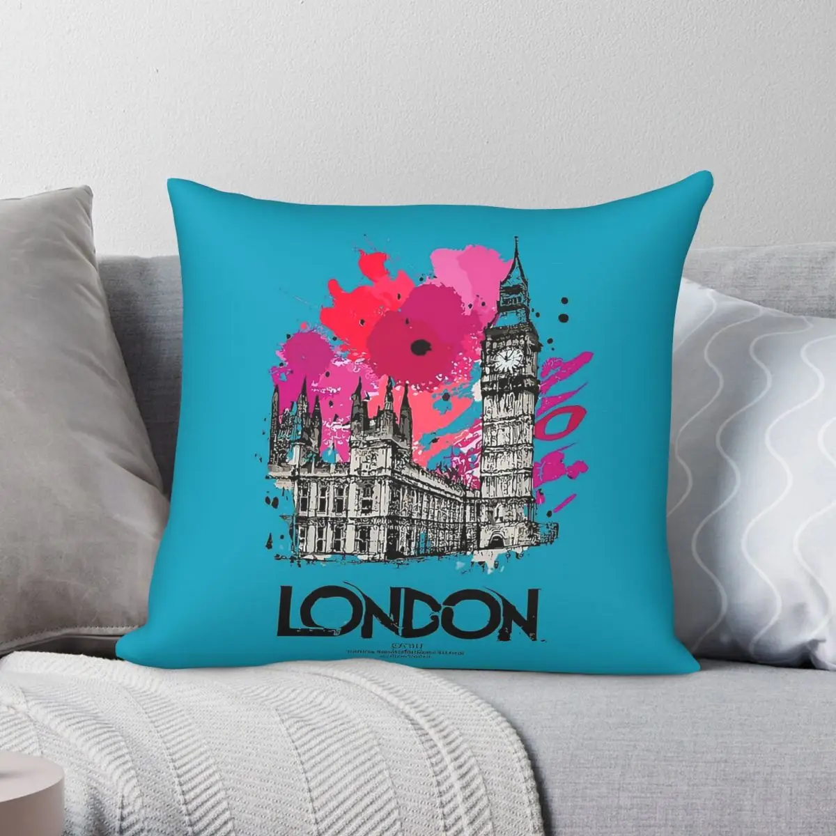 Pop Art London Splash Square Pillowcase Polyester Linen Velvet Creative Zip Decorative Pillow Case Room Cushion Cover