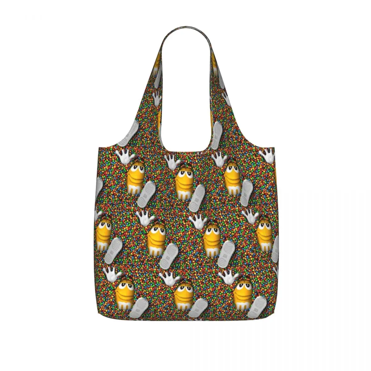 MM Chocolate Candy Cartoon Shopping Tote Bag Canvas Large Capacity Shoulder Bags Shopper Grocery Handbag for Women