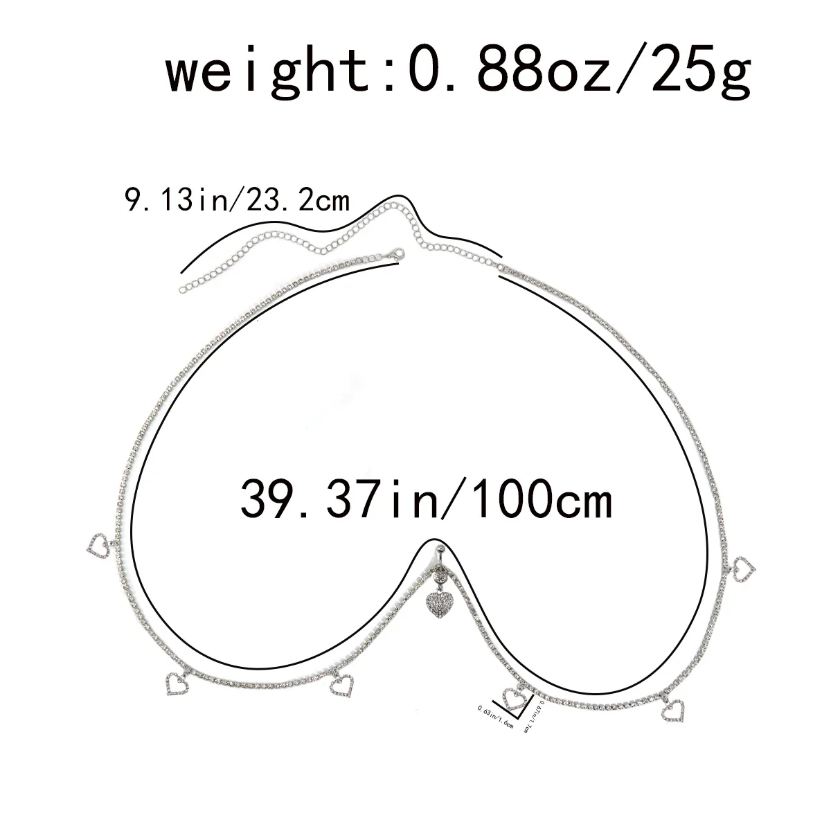 الصليب القلب حجر الراين البطن زر حلقة الخصر سلسلة المرأة الجسم سلسلة أزياء مثير التبعي