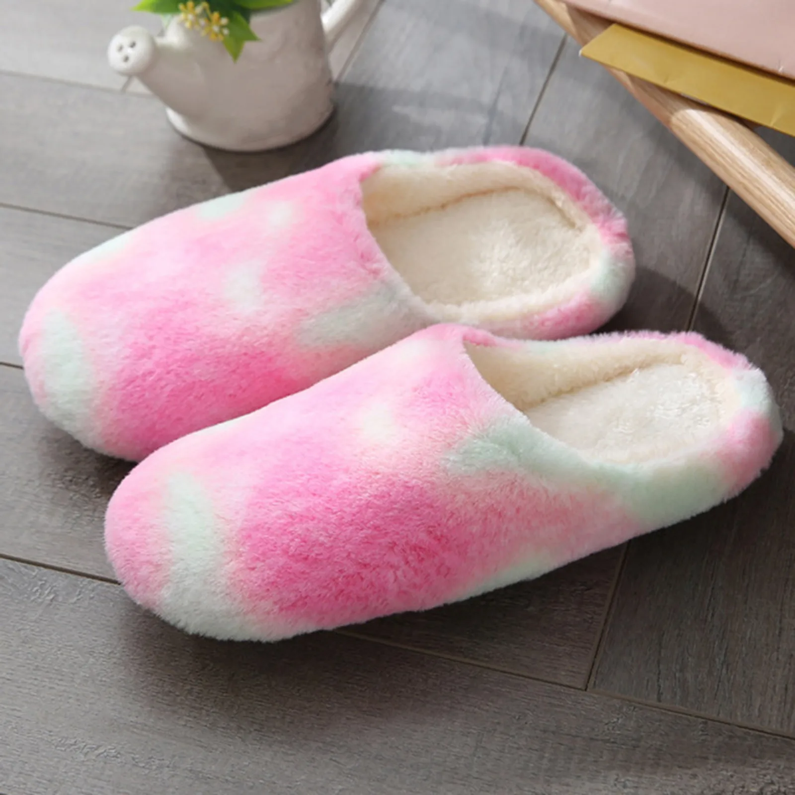 2023 Women Winter Indoor Warm Slippers Couples Fashion Tie-Dye Non-slip Soft Bottom Cotton Shoes Comfort Bedroom Slippers