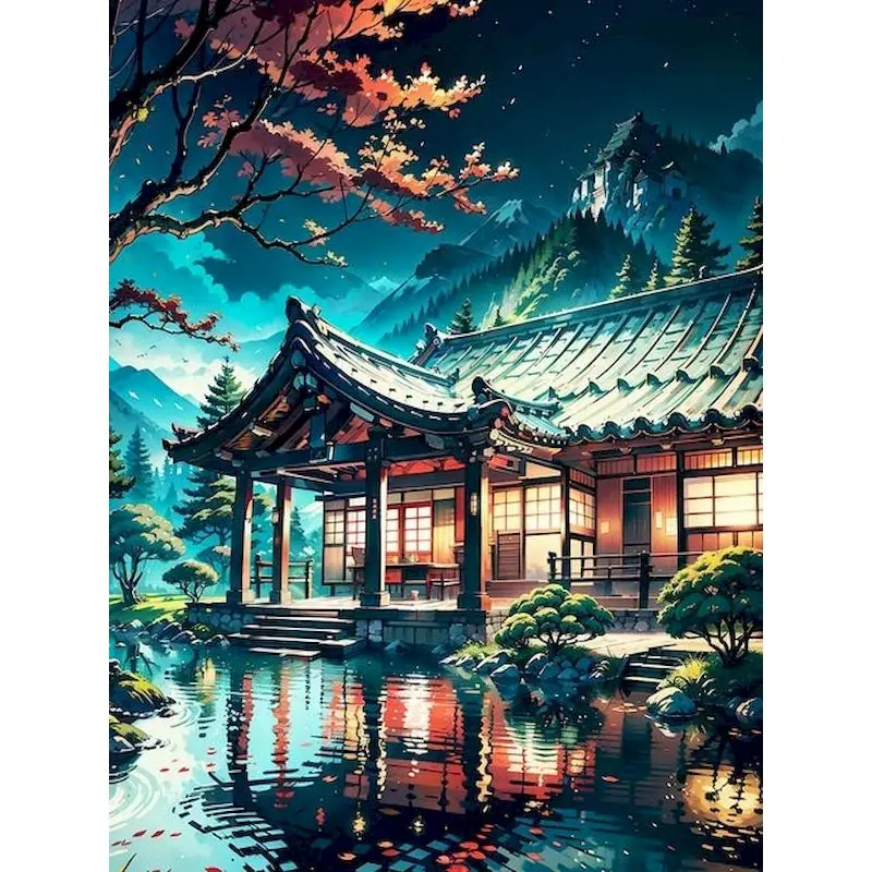 

GATYZTORY Acrylic Paint By Numbers Japanese Temple DIY Coloring by Number for Beginner Landscape Acrylic Painting on Canvas