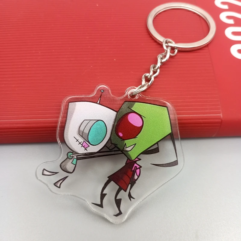 Funny Invader Zim Acrylic Keychain Cute Cartoon Green Alien Keychain Lanyard Anime Cosplay Accessories Gift