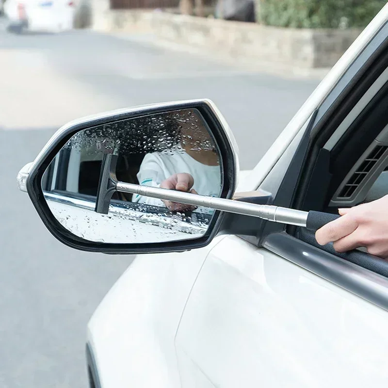 Telescopic Rearview Mirror Retractable Double-side Rod Window Cleaner Squeegee Wiper Brush Glass Cleaning Tool Car Accesories