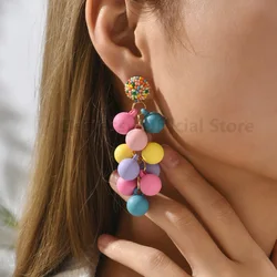 Boho Handmade Bead Colorful Round Ball Dangle Earrings For Women Luxury Elegant Cute Acrylic Jewelry Party Prom Delicate Gifts