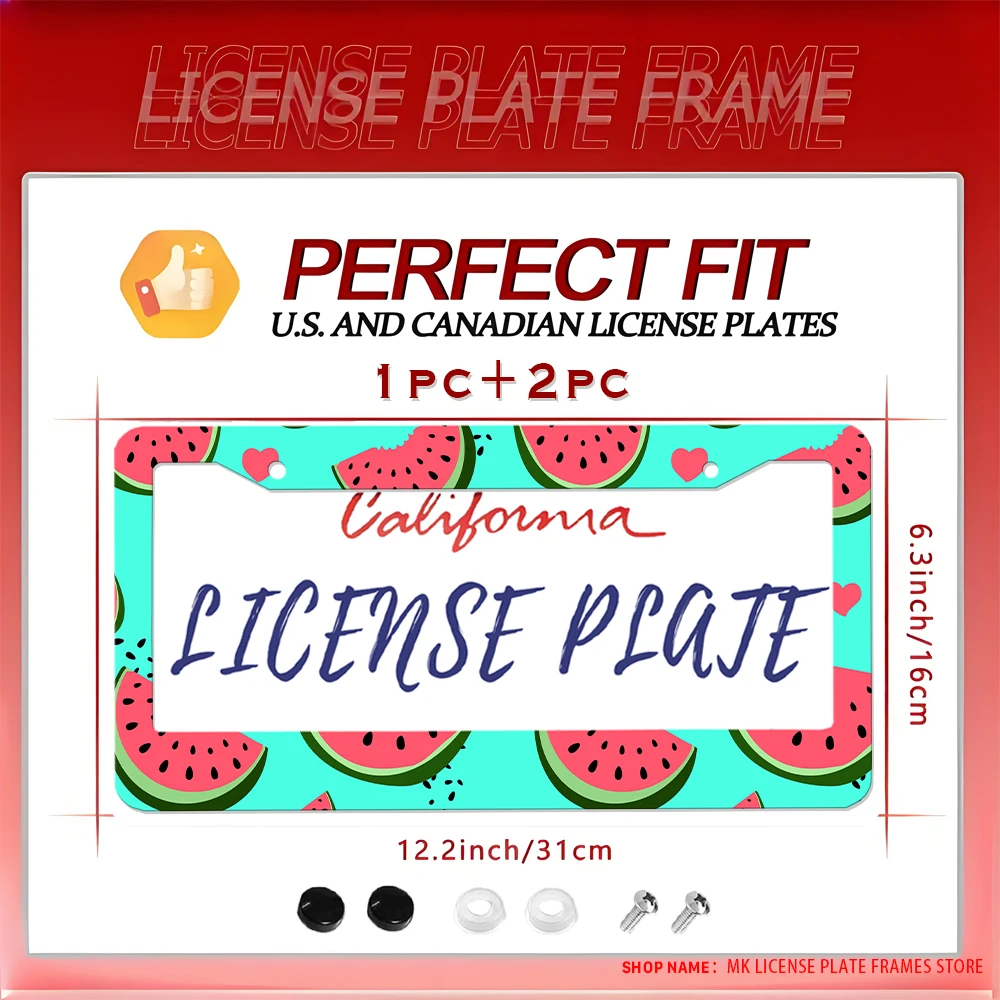

Алюминиевая рамка номерного знака с бирюзовым арбузом и принтом с 2 отверстиями и набором винтов, подарок с мультяшным и забавным украшением автомобиля, 6x12 дюймов