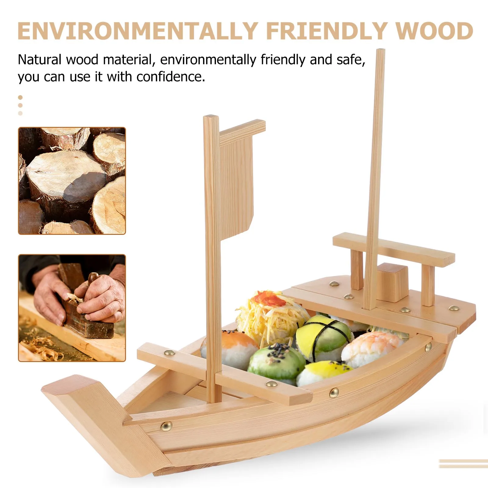 

Sushi Boat Platters 50cm White Wood Tray for Restaurant Home Party Sashimi Dessert Display Smooth Surface Easy Clean Kitchen Bar
