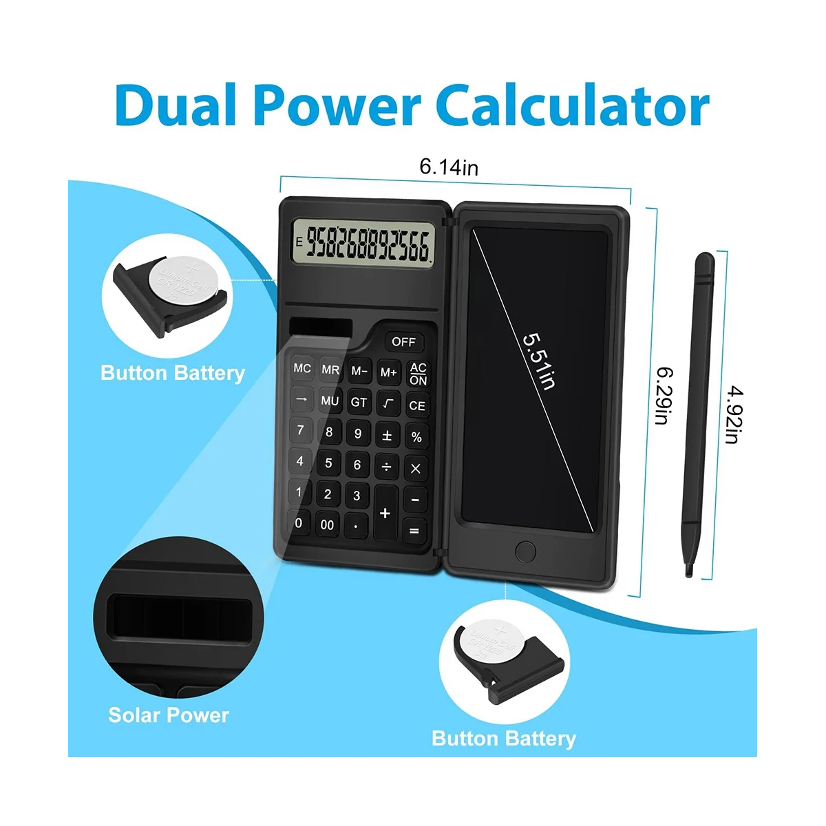 Calculator with Notepad, 12 Digits LCD Display Solar Desktop Calculator Portable Calculator for Office, School and Home