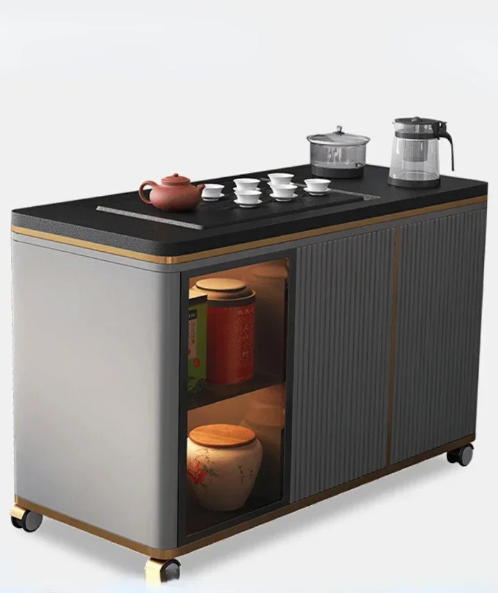 

Light Luxury Stone Plate Tea Table Kettle Integrated Mobile Tea Cart Household with Wheels