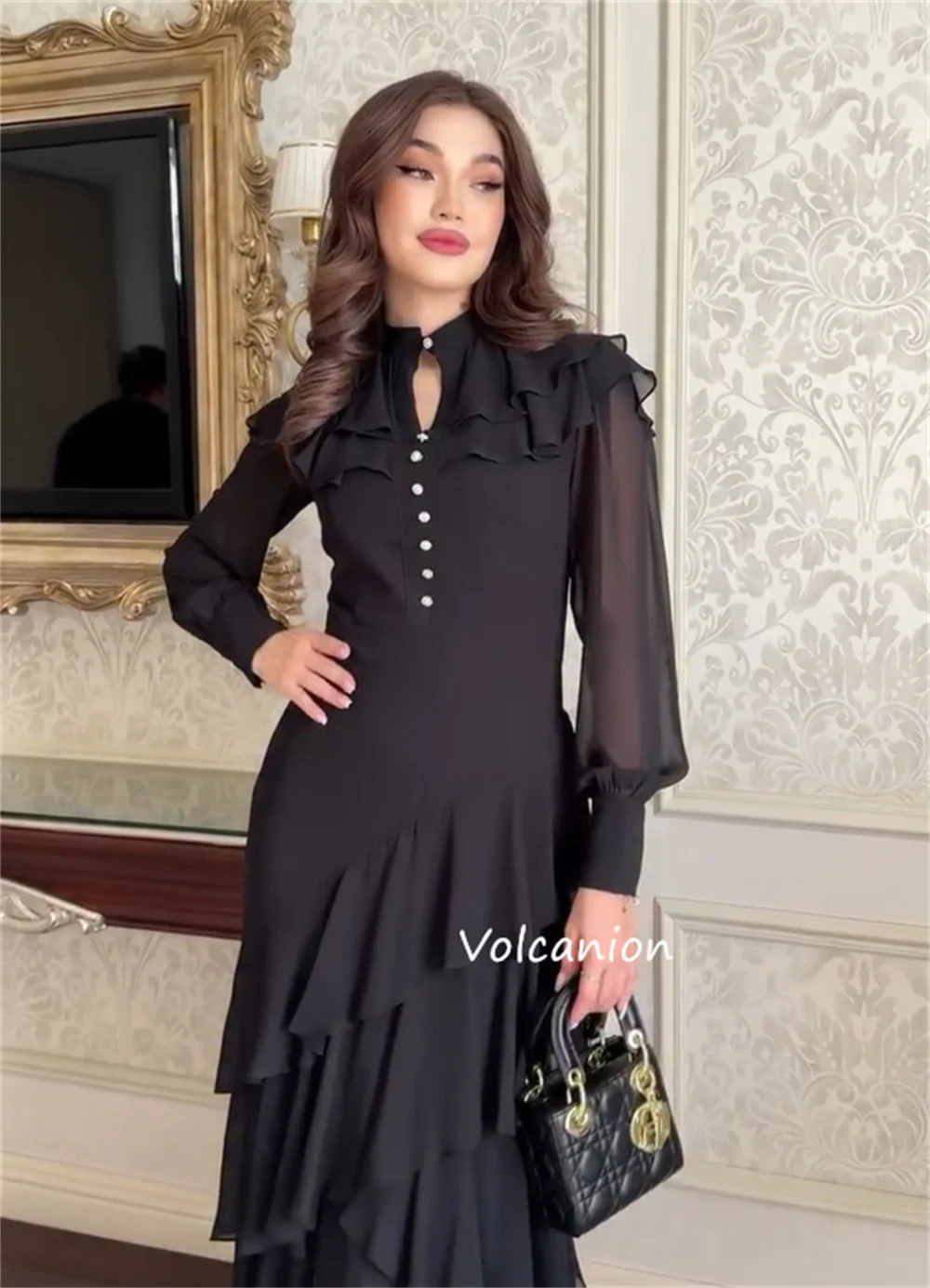 Customized Pastrol Chiffon Pleat Straight O-Neck Long Dresses Bespoke Occasion Quinceanera High Quality Simple