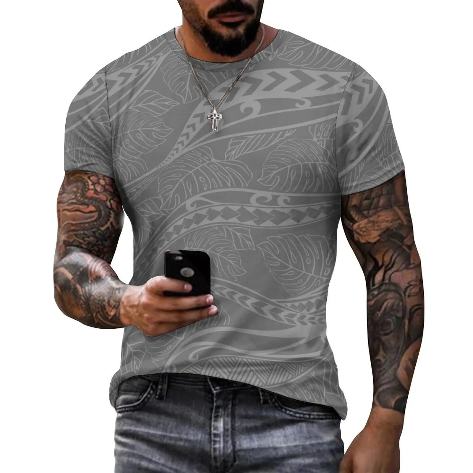 Custom Samoa Island Design Short Sleeve BPure cotton Round Neck Mens Shirt Polynesian Hawaii Shirts for Men