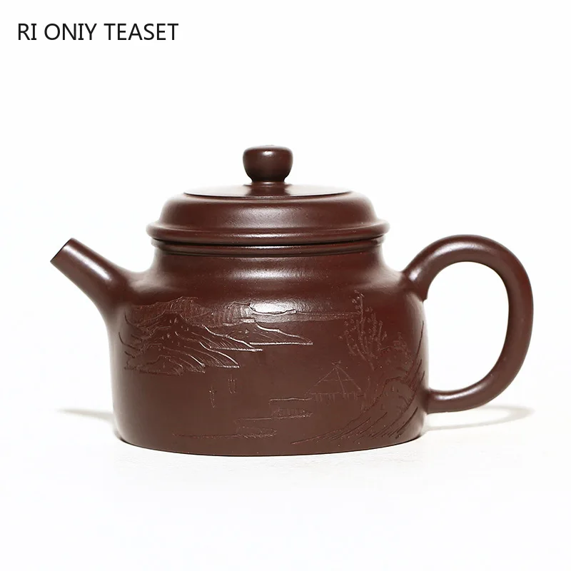 180ml Hand Drawn Yixing Purple Clay Tea Pot Raw Ore Zhu Mud Dezhong Teapot Zisha Beauty Filter Tea Maker Boutique Teaware