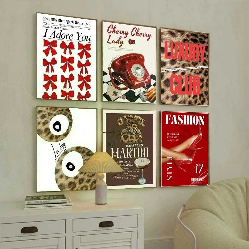 

Fashion Leopard High Heels Magazine Beautiful Art Poster Red Fashion Frontier Auspicious Poster Girl Prints Home Decoration
