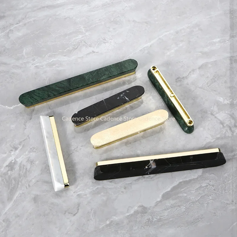 Brass Marble Crystal Stone Furniture Handles White Green Long Round Pulls Cupboard  Dresser Drawer Cabinet Knobs