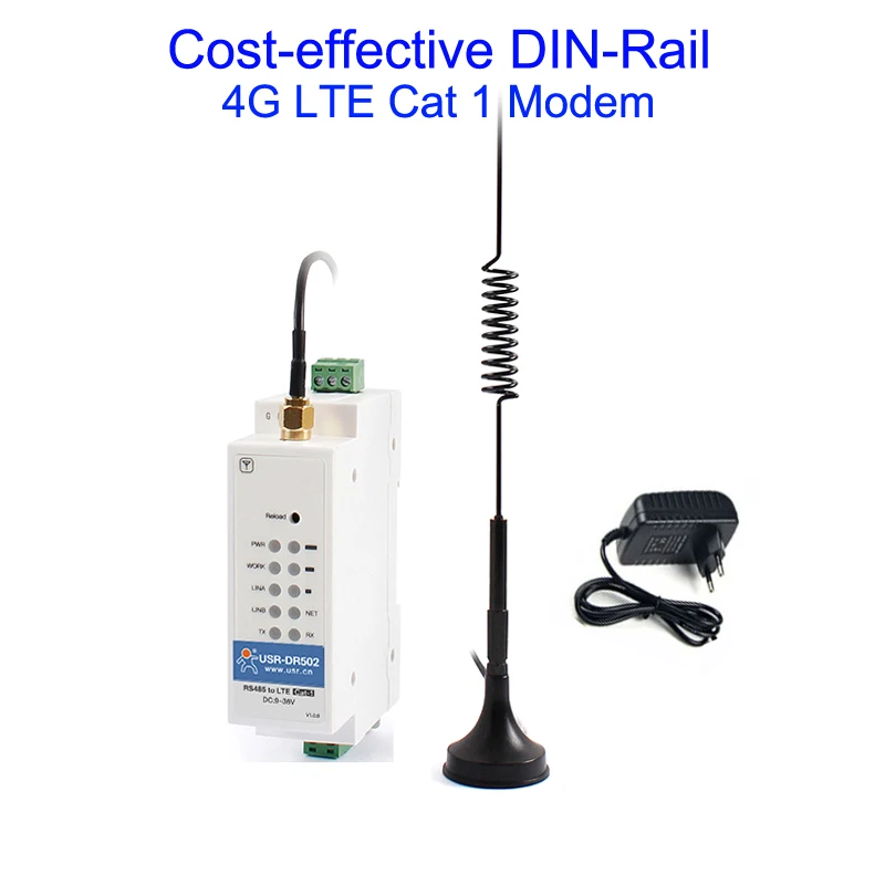 USR-DR502-E DIN-Rail 4G LTE Cat 1 Modem of GSM HTTP,MQTT,SMS FTP and FOTA Self Upgrade