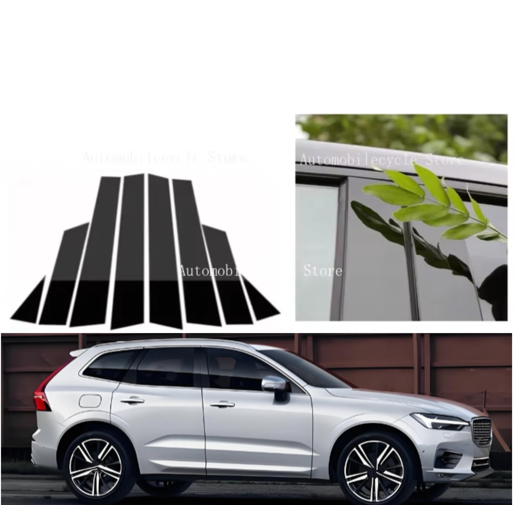 8PCS Glossy Black Pillar Posts Fit For Fit For Volvo XC60 2018 2019 2020 2021 2022 2023Window Moulding B C Center Sticker Cover
