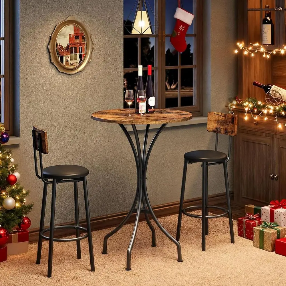 

Bar Table, Round High Top Table, Home Counter Height Table, or Kitchen, Pub, Bistro, Living Room, Meeting Room, Rustic Brown