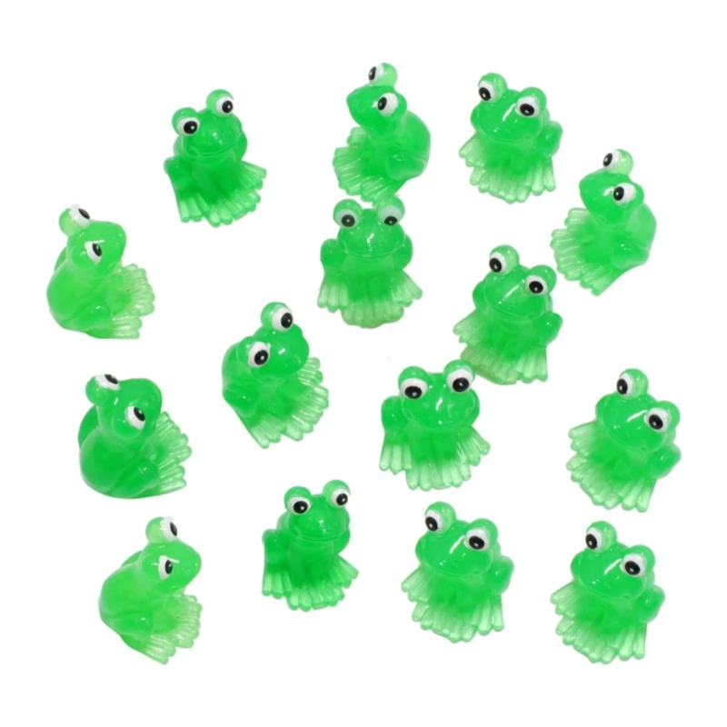 Pack of 15 Glow in Dark Miniature Frogs Figurines Resins Luminous Frogs Figures for Garden Landscape Dollhouse Decors