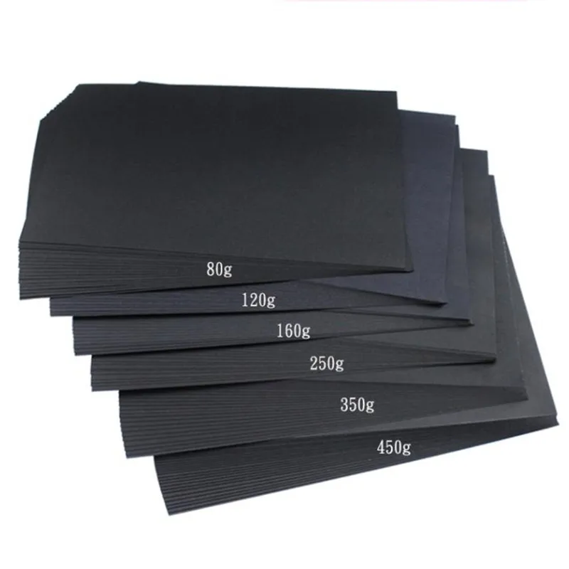 80-450gsm A3 A4 A5 Black Paperboard Craft Paper Thick Cardboard  DIY Box Gift Packing Card Making 