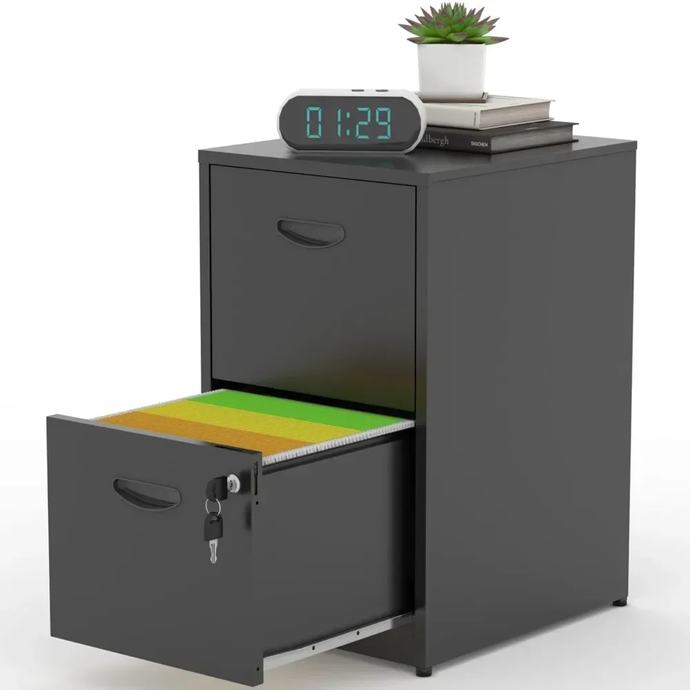

2 Drawer Filing Cabinet with Lock, Black Metal File Cabinets for Home Office, Light Duty Locking Vertical File Cabinet