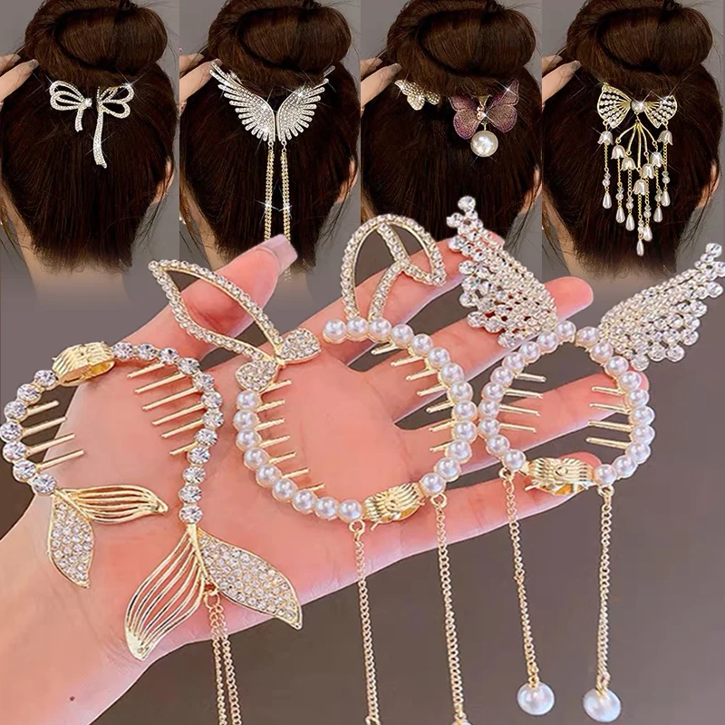 Meatball Rabbit Angel Wings Pearl Rhinestone Tassel Pill Head Ponytail Buckle Hair Clip Female Korean Hair Card Hair Accessories