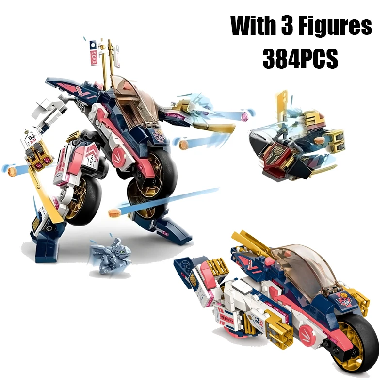 

384PCS Ninja Sora's Transforming Mech Bike Racer Building Blocks With 3 Figures Construction Bricks Toy Gift For Children Kids