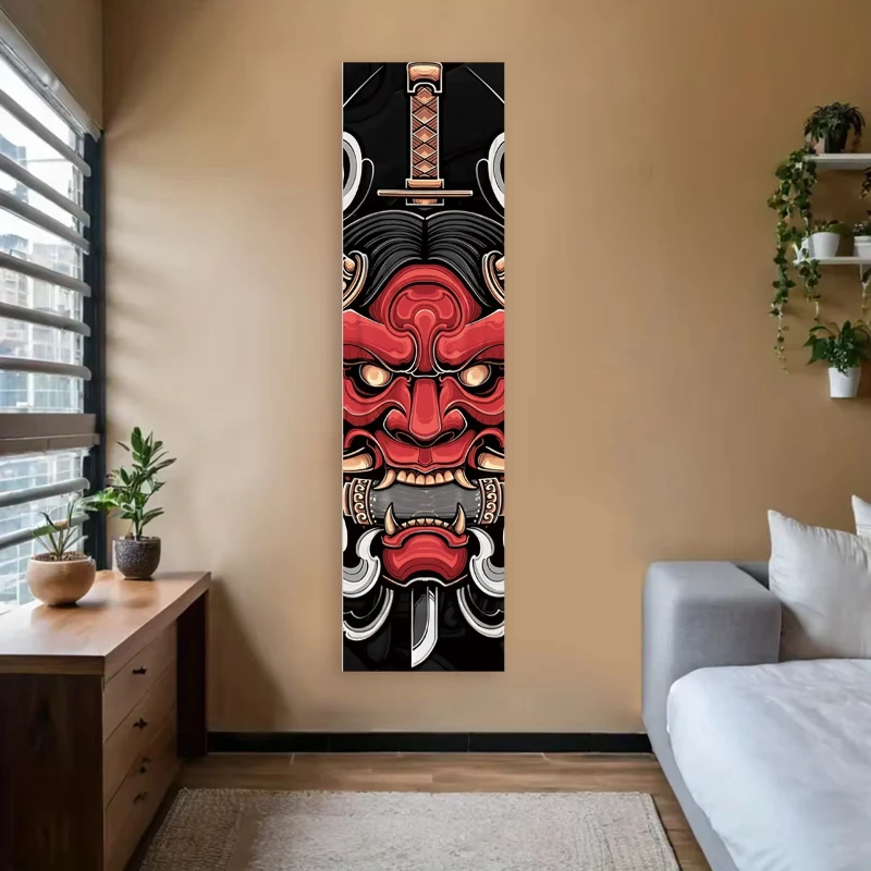 VIKAMA Japanischer Oni Hannya Schlangen-Tattoo Vertikaler Wandteppich Vintage Orientalische Kunst Wandbehang für Schlafzimmer Heimdekoration