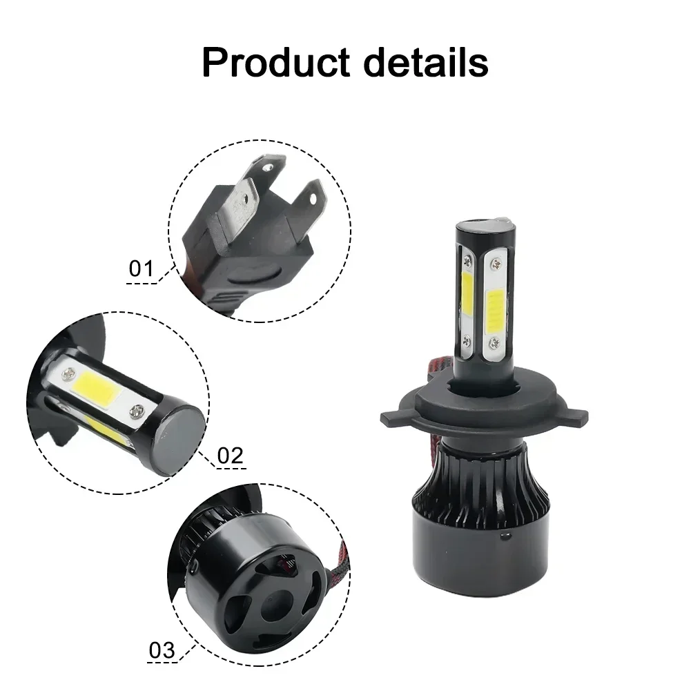 Faróis de feixe alto/baixo IP68 Spotlight 2500W 375000 Substituição H4 de conversão de lâmpadas LM 4 lados 6500K 9003 à prova de choque